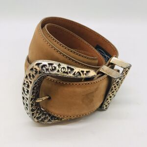 Brighton Vintage Tan Nubuck Leather Women's Medium Belt 39806 Ornate Buckle